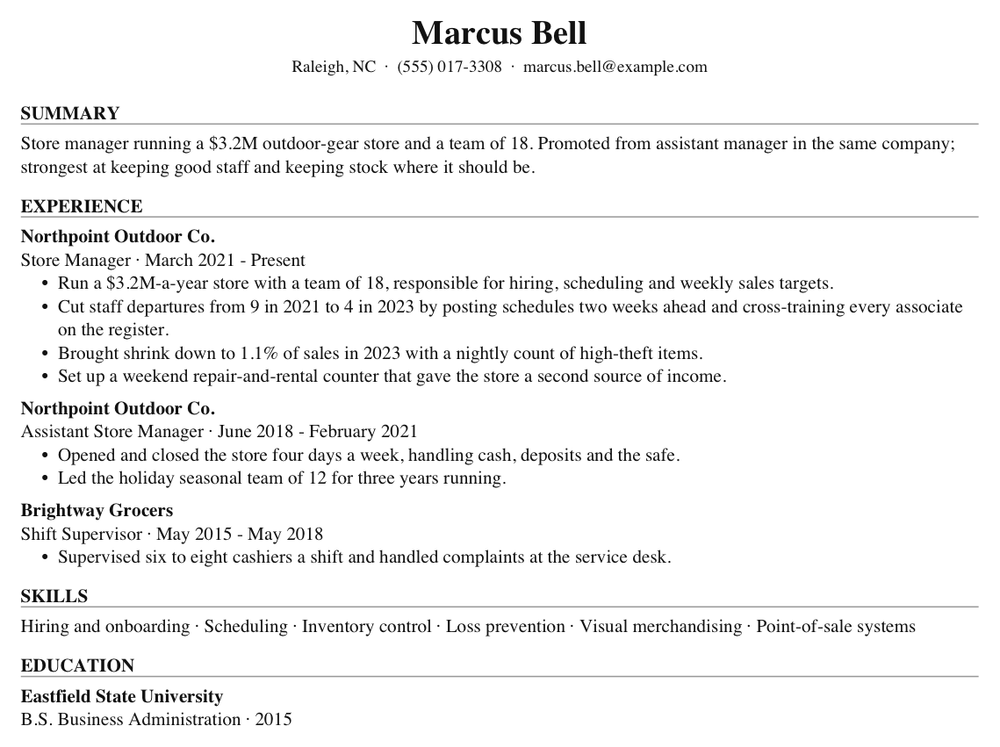 Marcus Bell's resume before tailoring, page one